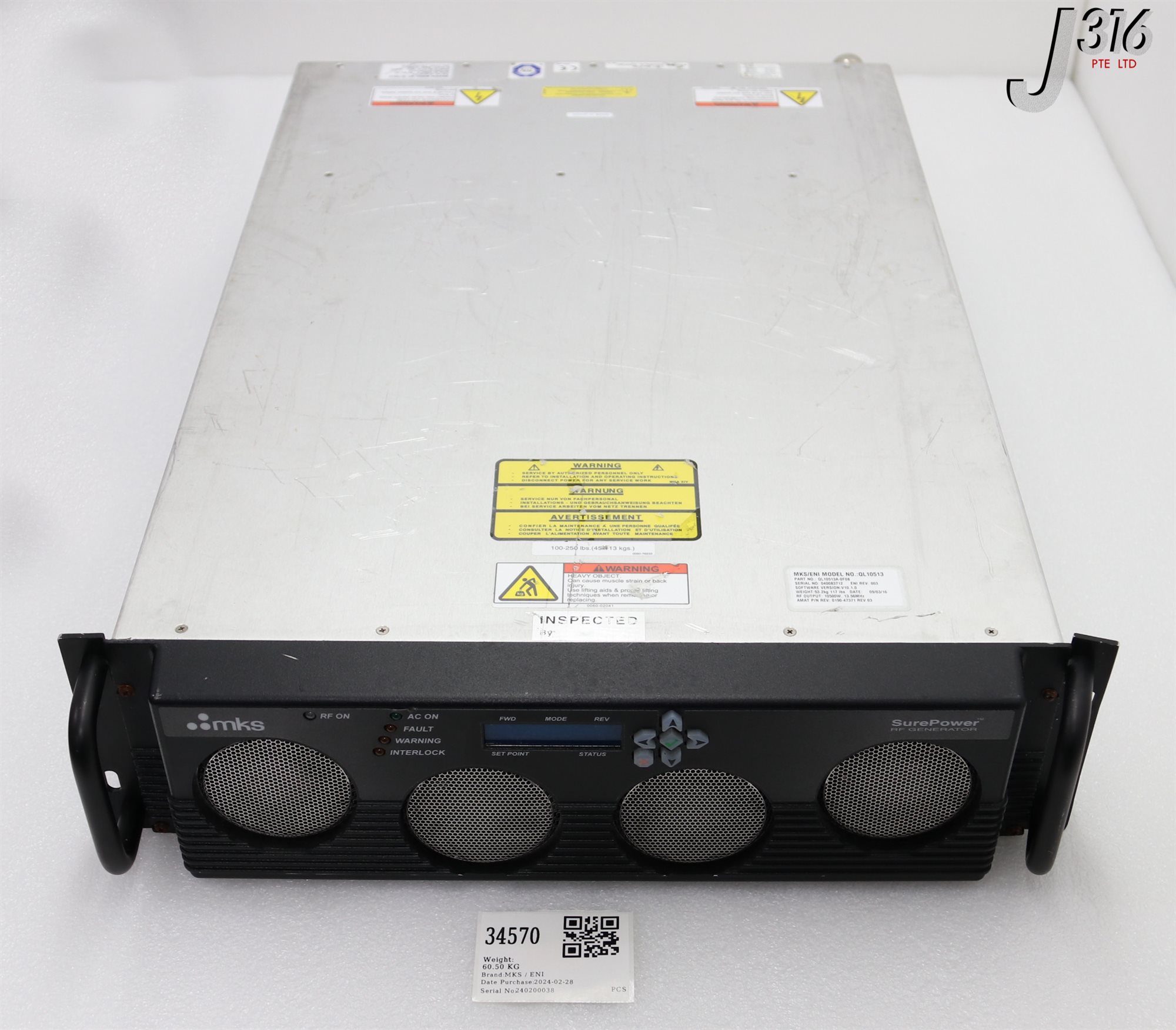 34570 MKS / ENI RF GENERATOR, SUREPOWER, 10500W 13.56MHZ, P/N